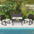 4 Pieces Rattan Patio Rocking Furniture Set with Loveseat and Coffee Table by DirectDeals