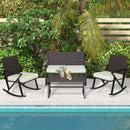 4 Pieces Rattan Patio Rocking Furniture Set with Loveseat and Coffee Table by LJGDeals