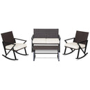 4 Pieces Rattan Patio Rocking Furniture Set with Loveseat and Coffee Table by LJGDeals