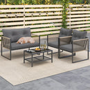 4 Pieces Outdoor PE Rattan Conversation Sofa Set with Cushions-Grey by LJGDeals
