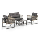 4 Pieces Outdoor PE Rattan Conversation Sofa Set with Cushions-Grey by LJGDeals