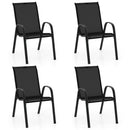 4 Pieces Stackable Patio Dining Chairs Set with Armrest-Brown by DirectDeals