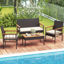 4 Pieces Wicker Furniture Set with Acacia Wood Tabletop and Armrests for Porch-White by LJGDeals