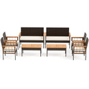 4 Pieces Wicker Furniture Set with Acacia Wood Tabletop and Armrests for Porch-White