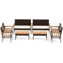 4 Pieces Wicker Furniture Set with Acacia Wood Tabletop and Armrests for Porch-White by LJGDeals