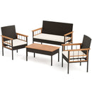 4 Pieces Wicker Furniture Set with Acacia Wood Tabletop and Armrests for Porch-White by LJGDeals