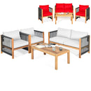 4 Pieces Wood Outdoor Patio Furniture Set with Cushions for Garden by LJGDeals