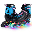 4-Size Adjustable Light-Up Kids Inline Skates for Kids Ages 7-9