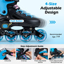 4-Size Adjustable Light-Up Kids Inline Skates for Kids Ages 7-9