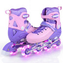 4-Size Adjustable Light-Up Kids Inline Skates for Kids Ages 7-9