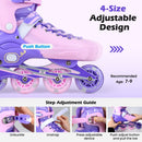 4-Size Adjustable Light-Up Kids Inline Skates for Kids Ages 7-9
