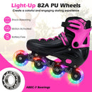 4-Size Adjustable Light-Up Kids Inline Skates for Kids Ages 7-9