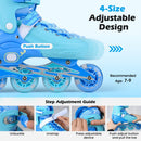 4-Size Adjustable Light-Up Kids Inline Skates for Kids Ages 7-9