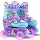 4 Sizes Adjustable Kids Roller Skates with Light-up Wheels and Safety Protection M Size-Purple
