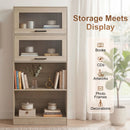 4-Tier Bookshelf with Storage Cabinets - Natural Wood by LJGDeals