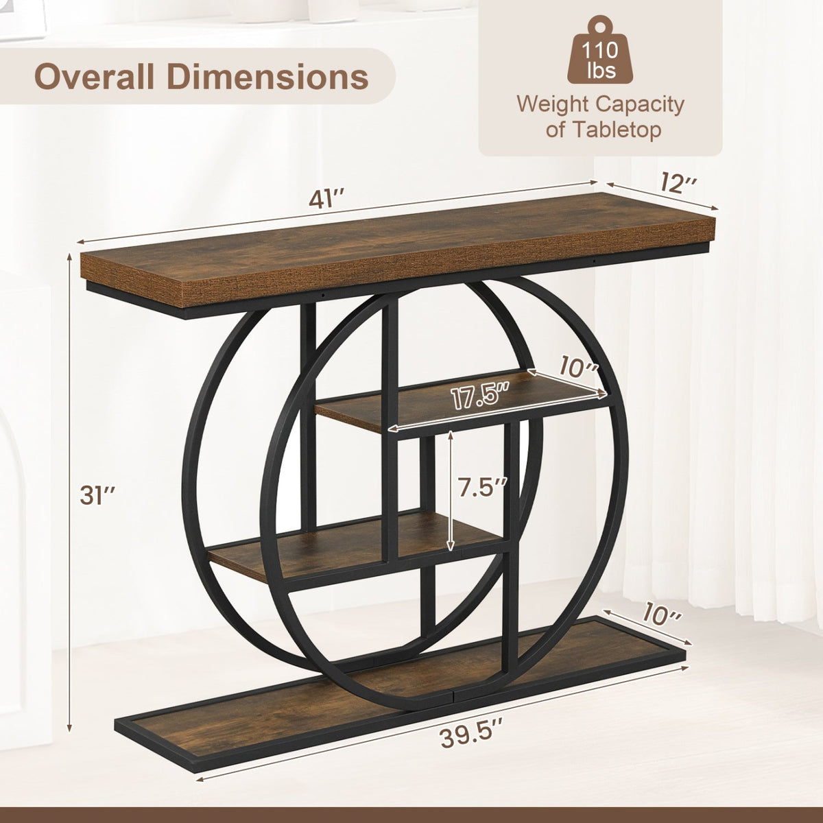 4-Tier Console Table 41 Inches Entryway Table with Storage Shelves, photo 12 of 16