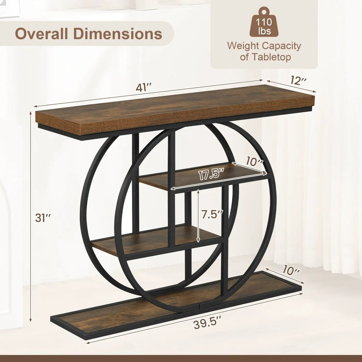 4-Tier Console Table 41 Inches Entryway Table with Storage Shelves, photo 12 of 16