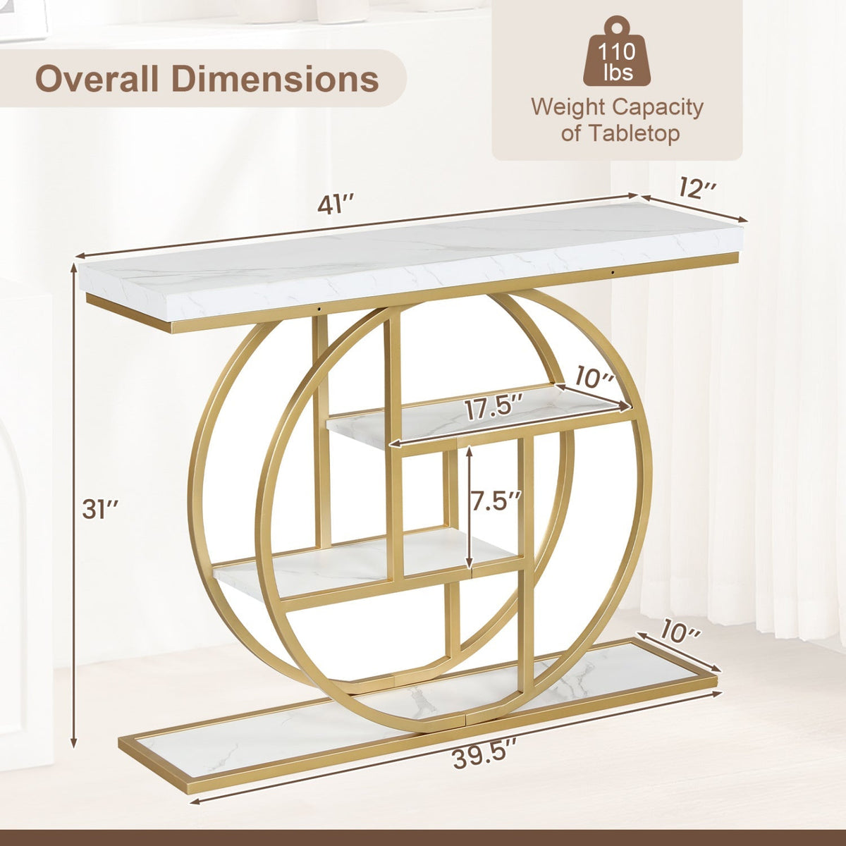4-Tier Console Table 41 Inches Entryway Table with Storage Shelves, photo 5 of 16