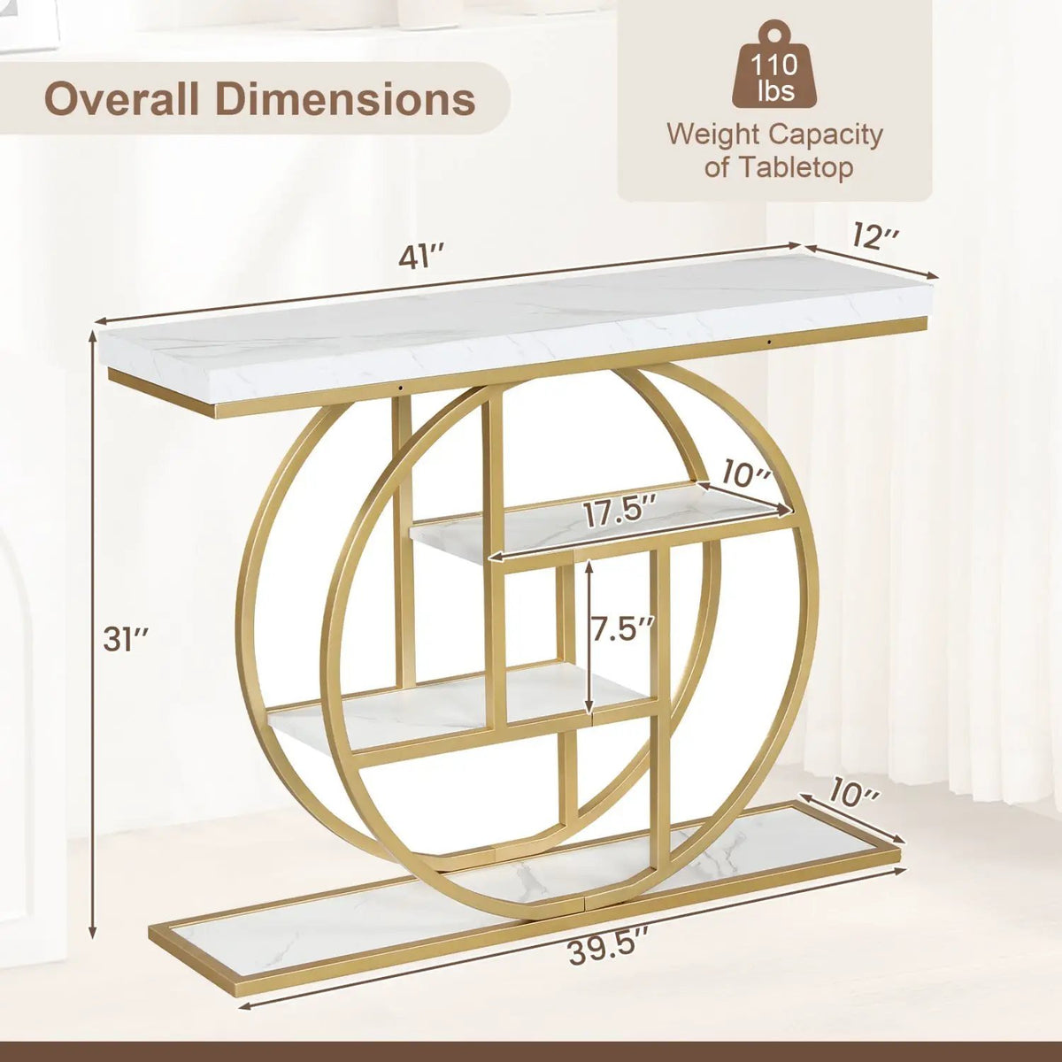 4-Tier Console Table 41 Inches Entryway Table with Storage Shelves, photo 5 of 16