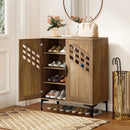 4 Tier Farmhouse Shoe Storage Cabinet with Removable Shelves and Metal Legs by LJGDeals