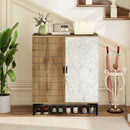 4 Tier Farmhouse Shoe Storage Cabinet with Removable Shelves and Metal Legs by LJGDeals