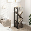 4 Tier Floor Tree Bookshelf with Drawer and Metal Frame-Gray by LJGDeals