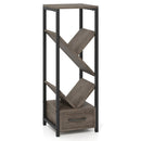 4 Tier Floor Tree Bookshelf with Drawer and Metal Frame-Gray by LJGDeals