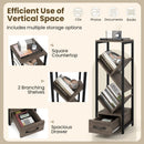4 Tier Floor Tree Bookshelf with Drawer and Metal Frame-Gray by LJGDeals