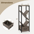 4 Tier Floor Tree Bookshelf with Drawer and Metal Frame-Gray by LJGDeals