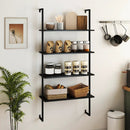 4-Tier Ladder Shelf Open Wall Mounted Bookcase with Wooden Boards and Metal Frame-Black by LJGDeals