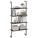 4-Tier Ladder Shelf Open Wall Mounted Bookcase with Wooden Boards and Metal Frame-Black by LJGDeals