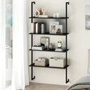 4-Tier Ladder Shelf Open Wall Mounted Bookcase with Wooden Boards and Metal Frame-Black by LJGDeals