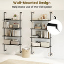 4-Tier Ladder Shelf Open Wall Mounted Bookcase with Wooden Boards and Metal Frame-Black by LJGDeals