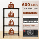 4-Tier Metal Storage Shelving Unit with V-Shaped Wire Rack and 600 LBS Capacity-Black by LJGDeals