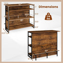 4-Tier Mini Bar Kitchen Island with Footrest and Wine Rack-Coffee