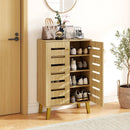 4-Tier Modern Freestanding Wooden Shoe Cabinet with Doors and Removable Shelves-Oak by LJGDeals