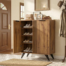 4-Tier Shoe Cabinet with 2 Doors - Natural Wood Finish by LJGDeals