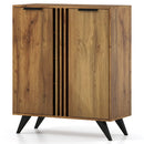 4-Tier Shoe Cabinet with 2 Doors - Natural Wood Finish by LJGDeals