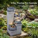 4-Tier Outdoor Water Fountain Cascading Bowl Waterfall Fountain with LED Lights by DirectDeals