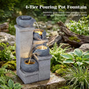 4-Tier Outdoor Water Fountain Cascading Bowl Waterfall Fountain with LED Lights by LJGDeals