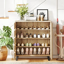 4-Tier Shoe Cabinet 2-Door Storage Organizer with Louvered Door-Natural by LJGDeals
