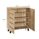 4-Tier Shoe Cabinet 2-Door Storage Organizer with Louvered Door-Natural by LJGDeals