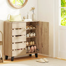 4-Tier Shoe Cabinet 2-Door Storage Organizer with Louvered Door-Natural by LJGDeals