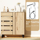 4-Tier Shoe Cabinet 2-Door Storage Organizer with Louvered Door-Natural by LJGDeals