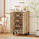 4-Tier Shoe Organizer with Removable Shelves and 2 Doors-Natural by LJGDeals