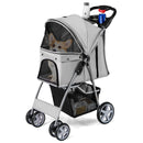Folding Pet Stroller with Storage Basket and Adjustable Canopy