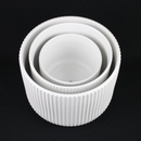 3-Piece White Stoneware Planter Pot Set with Ribbed Texture