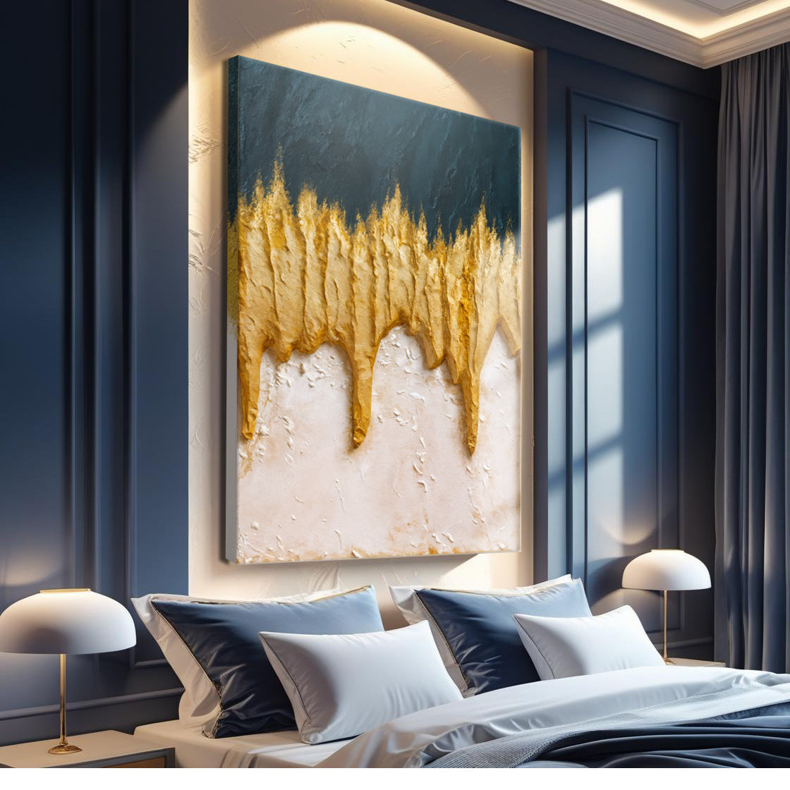 Abstract Blue And Gold Wall Art, photo 2 of 10