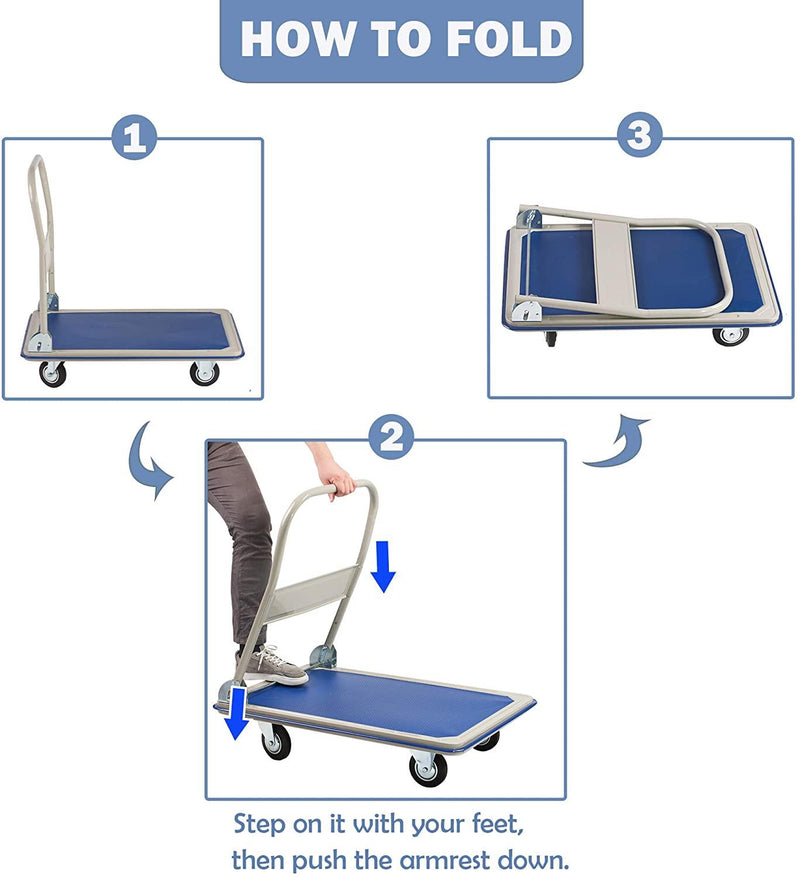 Folding Platform Cart Hand Truck Moving Push Flatbed Dolly Cart for Warehouse Home Office, 660 lbs Weight Capacity