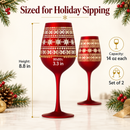 Crystal Stemmed Christmas Wine Glasses Goblets - Set of 2